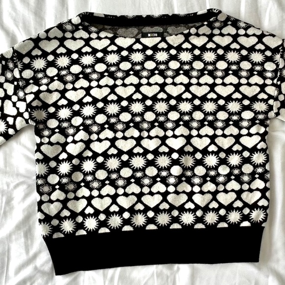 Maeve Anthropologie Sweater Black & White Heart Sz S Sunshine in My Heart - Picture 5 of 16